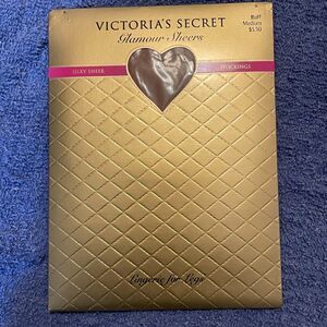 Vintage VICTORIA'S SECRET Glamour Sheers Lace Top STOCKINGS Buff M